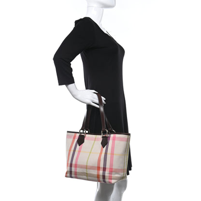 Burberry Check Tote White Brown Pink 2 of 14