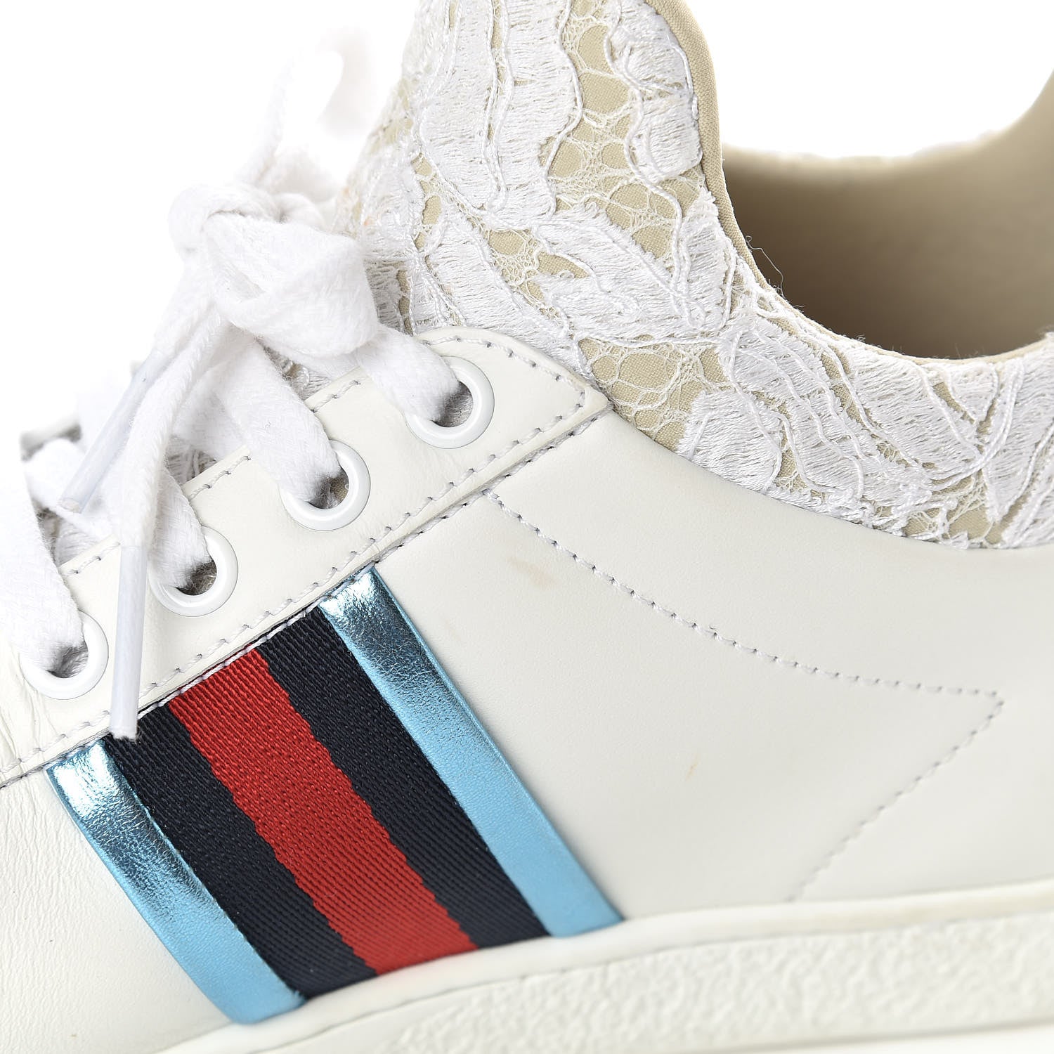 Gucci Calfskin Lace Ayers Sylvie Web New Womens Ace High Top Sneakers 35.5 White 10 of 11