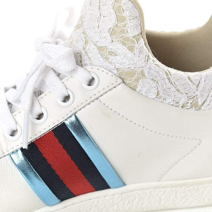 Gucci Calfskin Lace Ayers Sylvie Web New Womens Ace High Top Sneakers 35.5 White 10 of 11