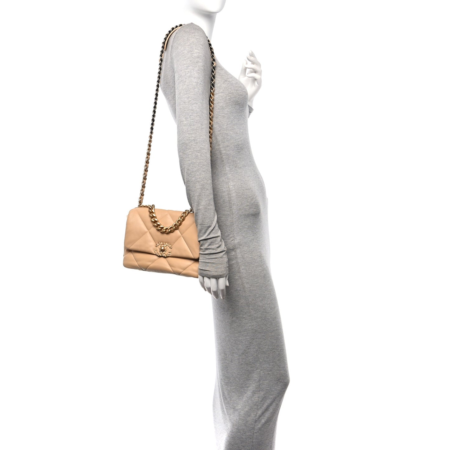 Lambskin Quilted Medium Chanel 19 Flap Beige