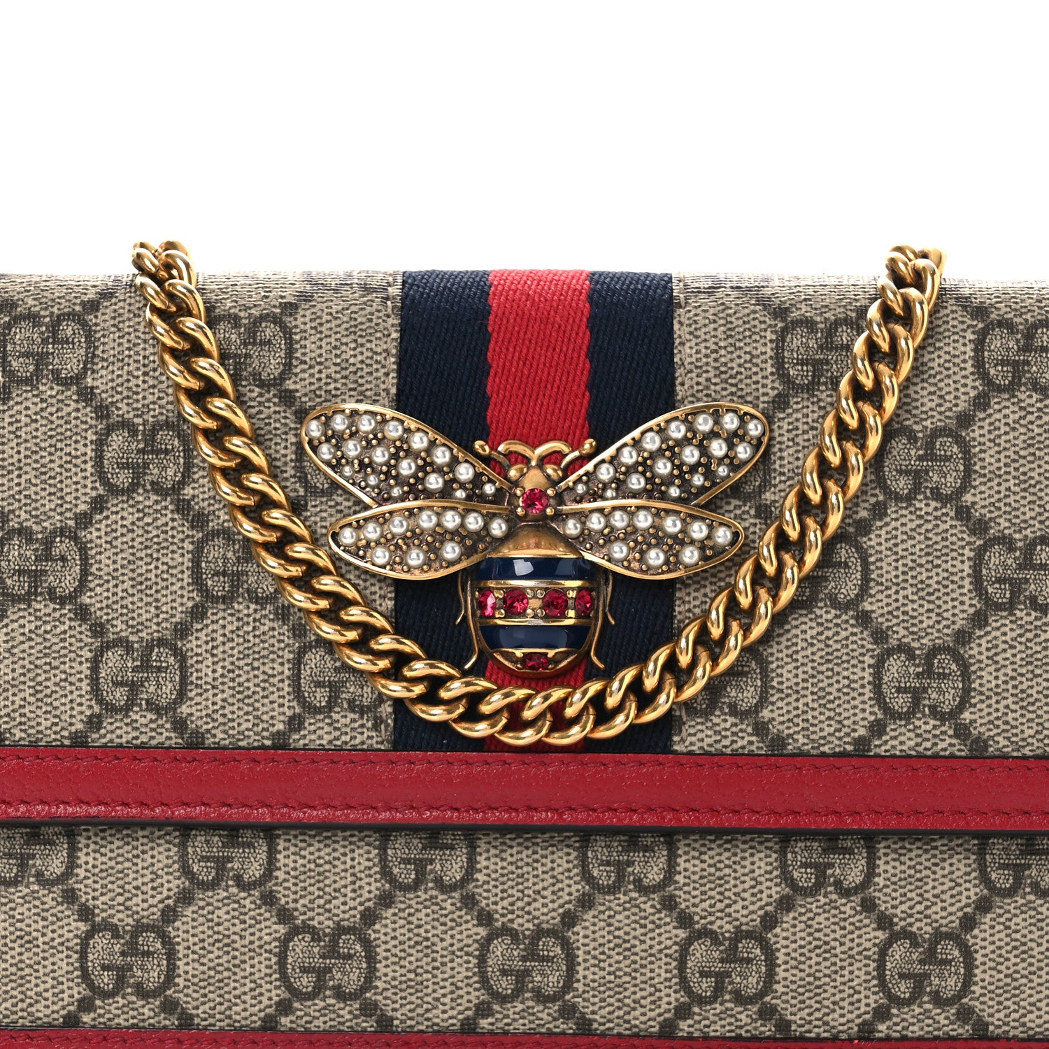 Gucci GG Supreme Monogram Web Queen Margaret Chain Wallet Red 7 of 9