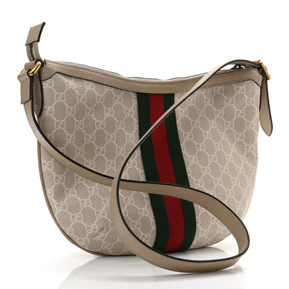 Gucci GG Supreme Monogram Textured Dollar Calfskin Web Small Ophidia Half Moon Hobo Beige Mystic White Oatmeal 3 of 10