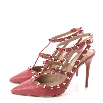 Valentino Garavani Pebbled Calfskin Rockstud Ankle Strap 100mm Pumps 39.5 Rock Pink 3 of 10