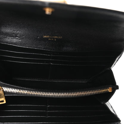 Saint Laurent Grain De Poudre Matelasse Chevron Monogram Flap Wallet Black 5 of 9