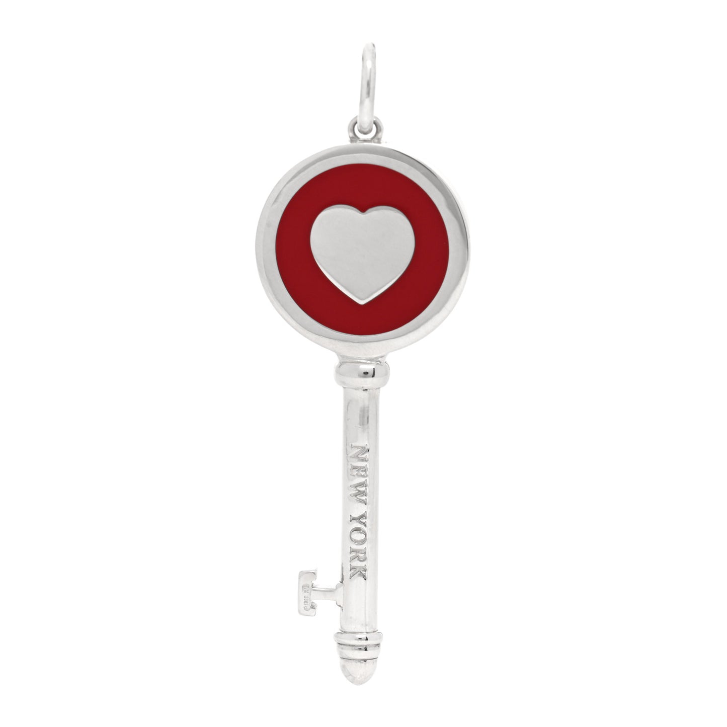 Sterling Silver Enamel Heart Key Pendant Red