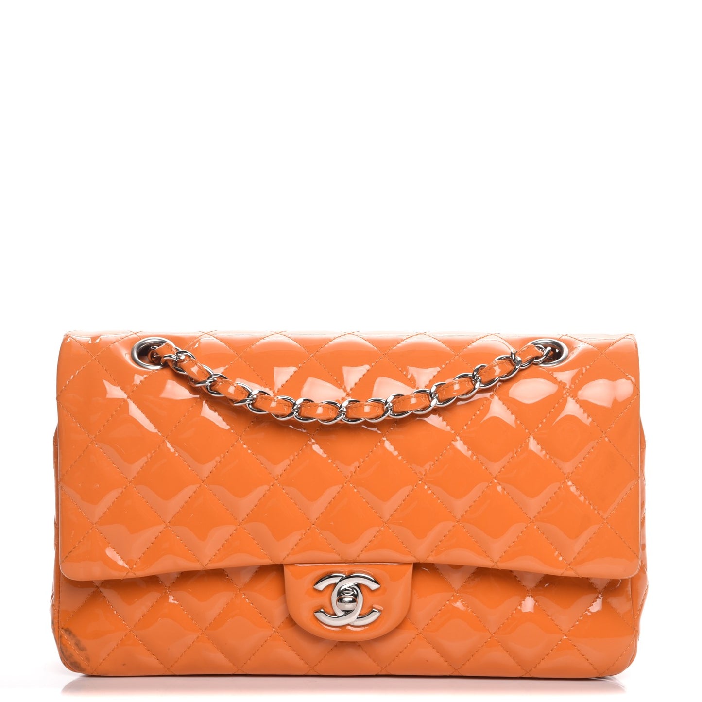 Patent Quilted Medium Double Flap Orange