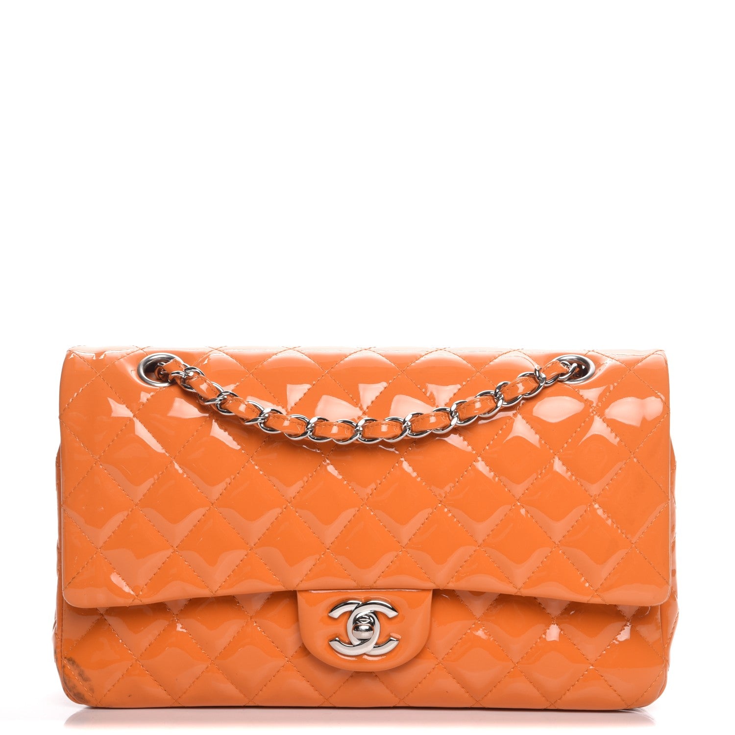 Chanel Patent Quilted Medium Double Flap Orange 1 of 9