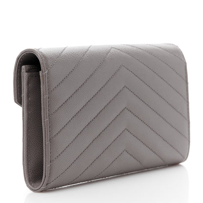 Saint Laurent Grain De Poudre Matelasse Chevron Monogram Flap Wallet Storm 3 of 15