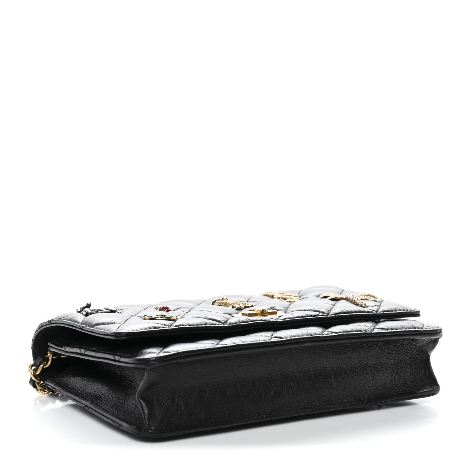 Chanel Aged Calfskin Quilted Lucky Charms 2.55 Reissue Wallet On Chain WOC Black 4 of 11