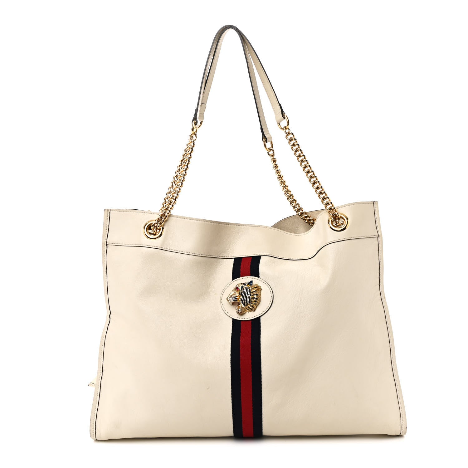 Gucci Suede Calfskin Large Rajah Chain Tote White 1 of 13