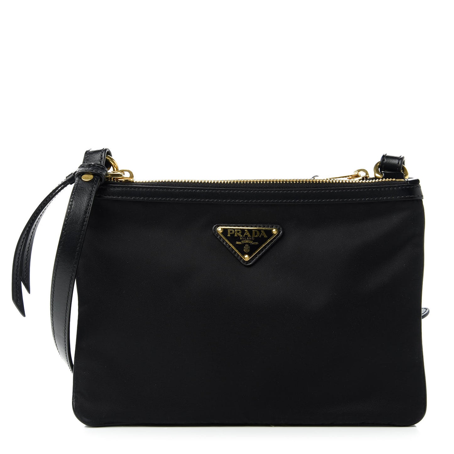 Tessuto Nylon Soft Calf Double Zip Crossbody Bag Black