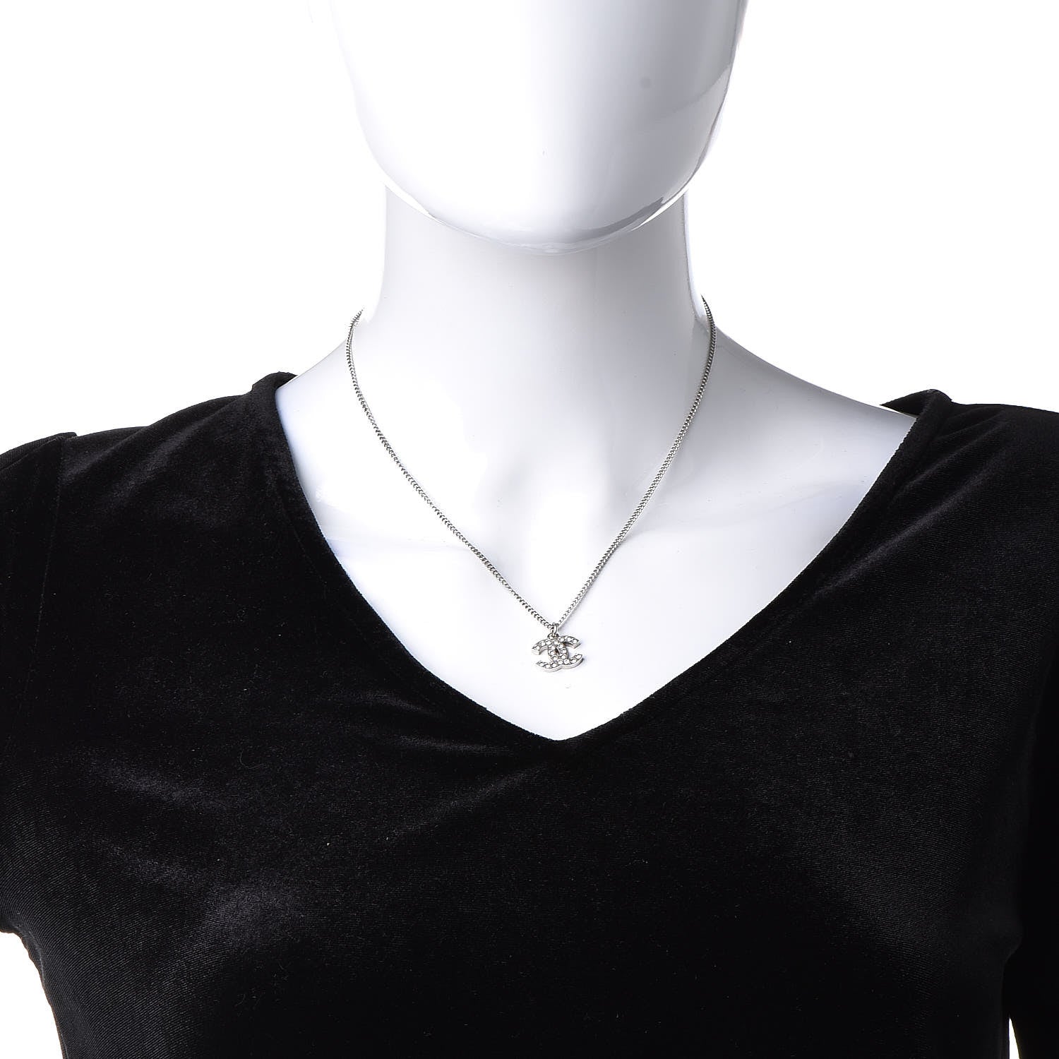 Chanel Crystal Timeless CC Necklace Silver 2 of 5