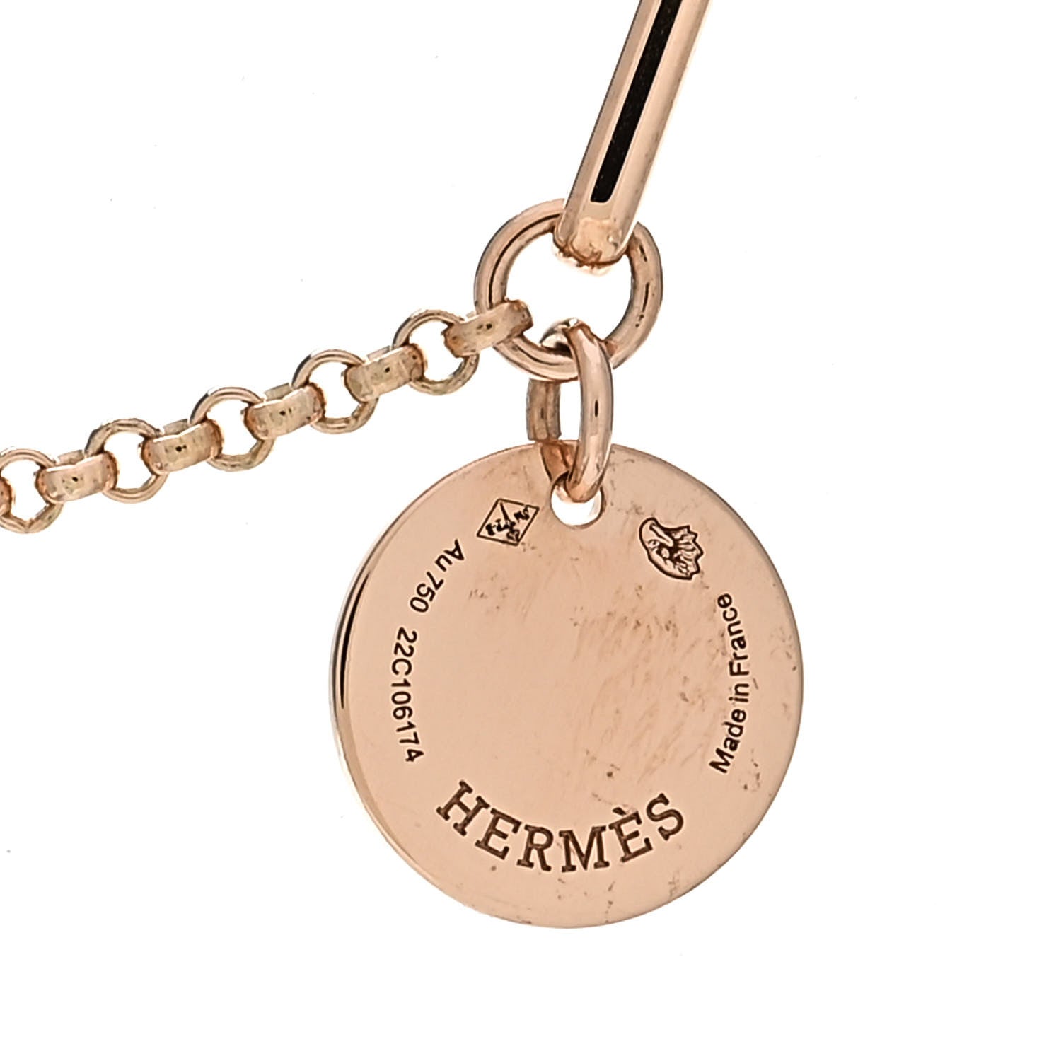 Hermes 18K Rose Gold Diamond PM Ex-Libris Pendant Necklace 4 of 5