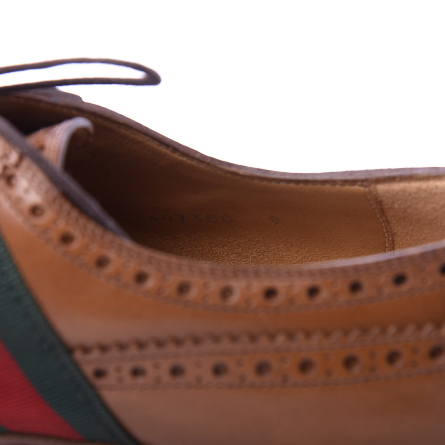 Gucci Calfskin Web Bee Embroidered Mens Lace Up Brogue Wingtip Derby Shoes 9 Cuir 9 of 10