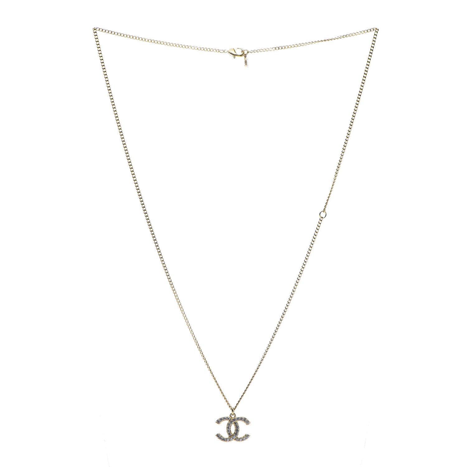 Chanel Crystal CC Pendant Necklace Gold 3 of 6