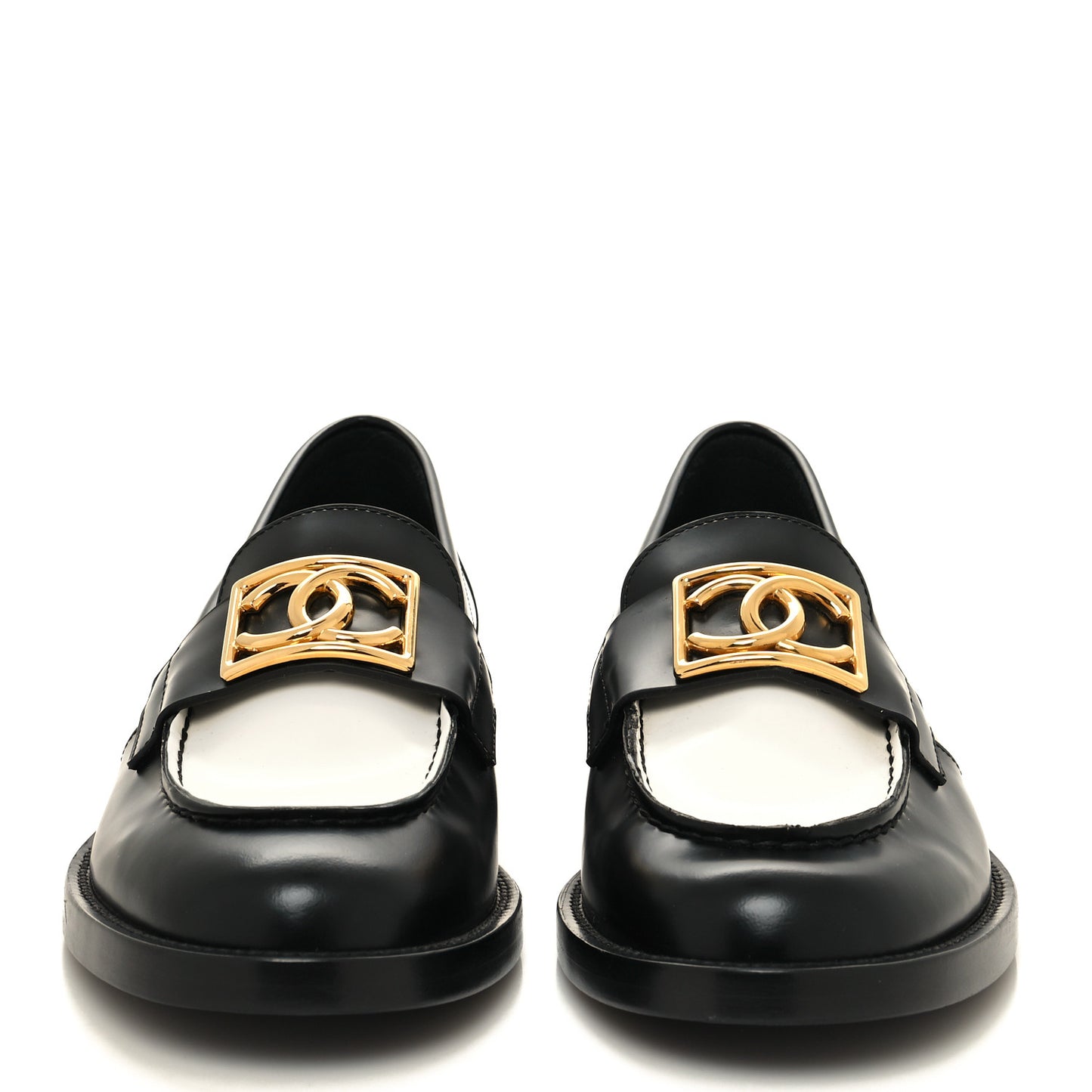 Shiny Calfskin CC Loafers 36.5 Black White Black White