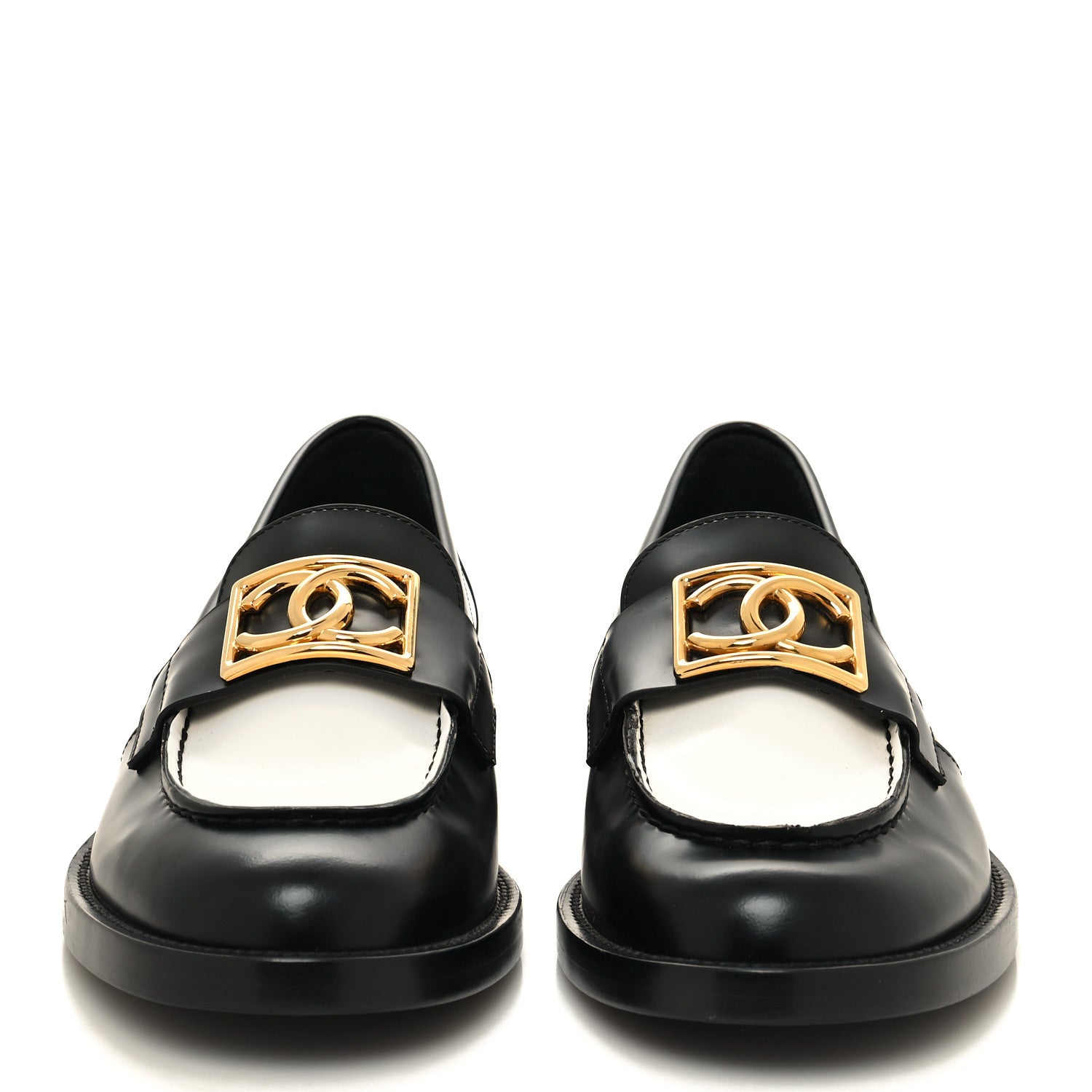 Chanel Shiny Calfskin CC Loafers 36.5 Black White Black White 2 of 9