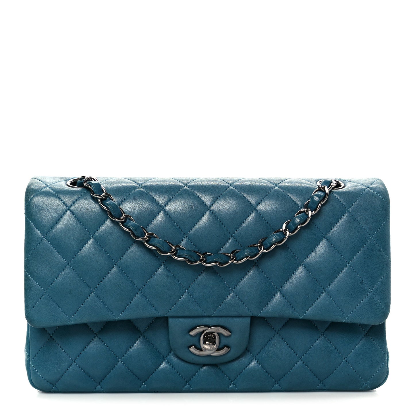 Lambskin Quilted Medium Double Flap Turquoise