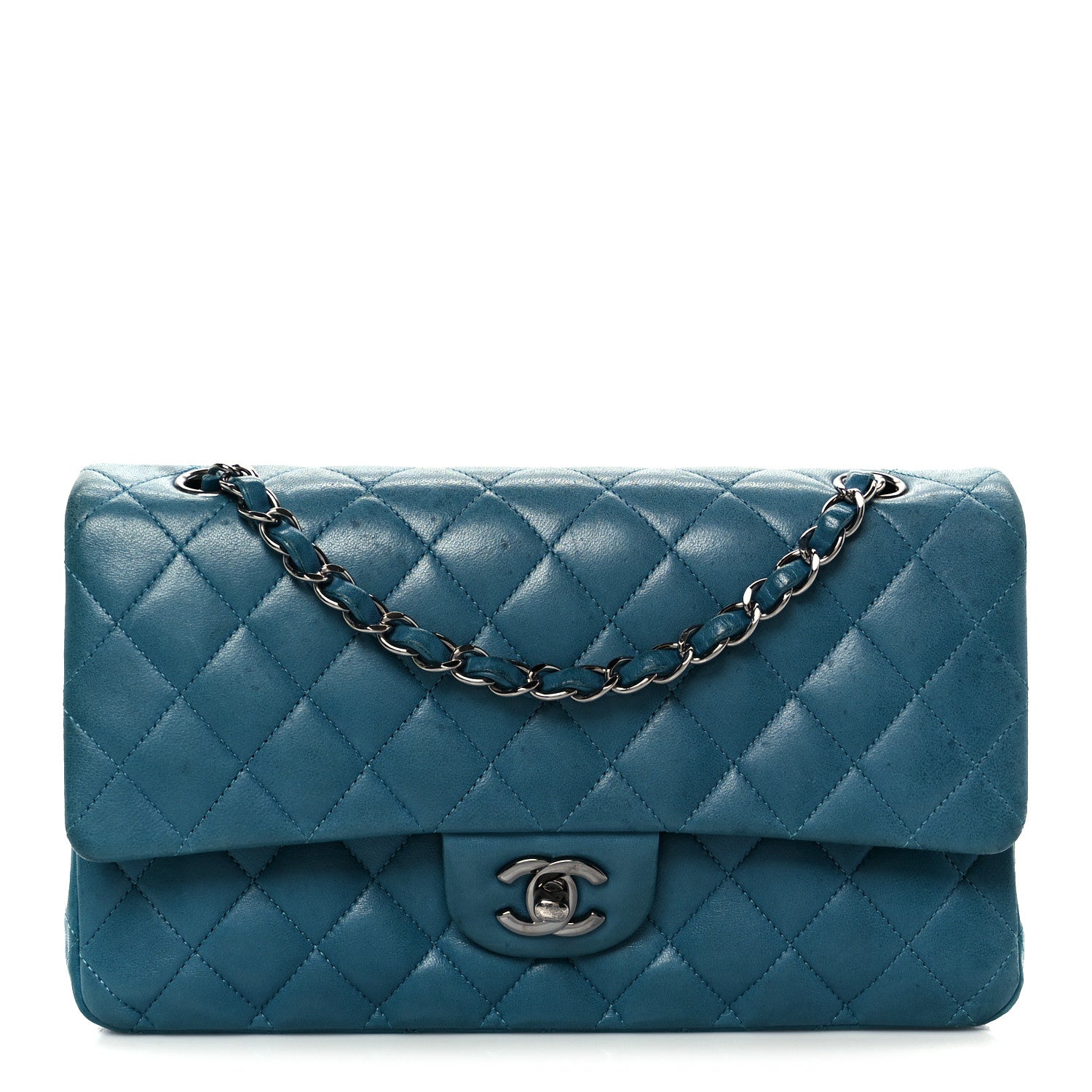 Chanel Lambskin Quilted Medium Double Flap Turquoise 2 of 23