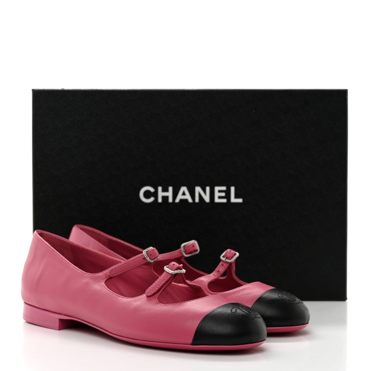 Lambskin Mary Jane Flats 36.5 Pink Black