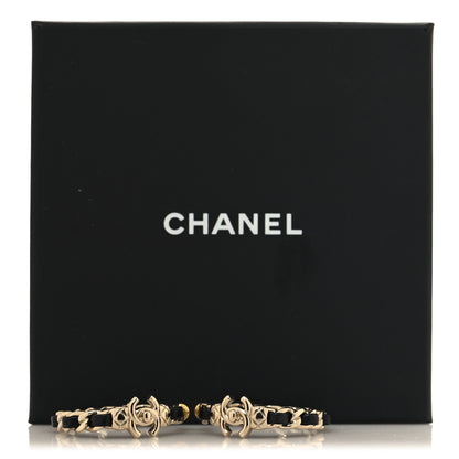 Chanel Metal Lambskin Quilted CC Turnlock Chain Hoop Earrings Gold Black 5 of 5