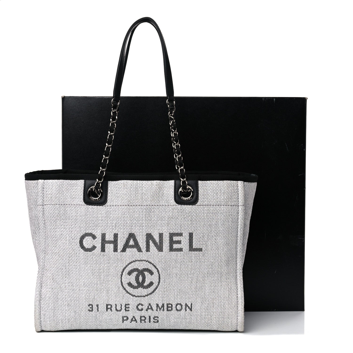 Chanel Woven Straw Raffia Small Deauville Tote Grey 11 of 11
