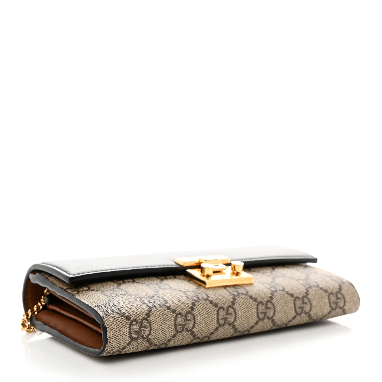 Gucci GG Supreme Monogram Moon Calfskin Padlock Continental Chain Wallet Beige Ebony Black 4 of 10