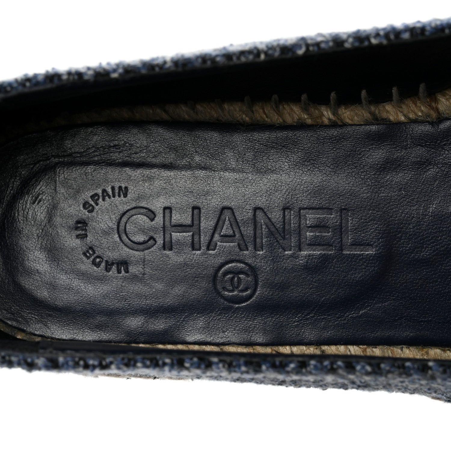 Chanel Cotton Tweed CC Espadrilles 38 Blue Ecru Black 7 of 9
