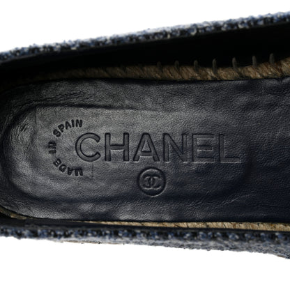 Chanel Cotton Tweed CC Espadrilles 38 Blue Ecru Black 7 of 9