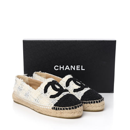 Chanel Tweed CC Espadrilles 38 Ecru White Blue Black 11 of 11