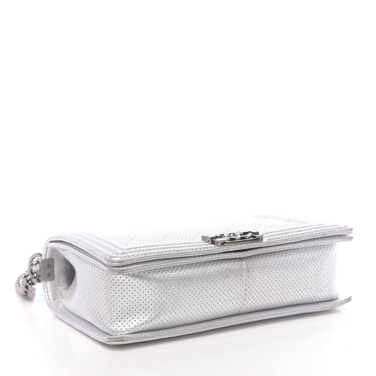 Metallic Lambskin Perforated New Medium Boy Flap Silver