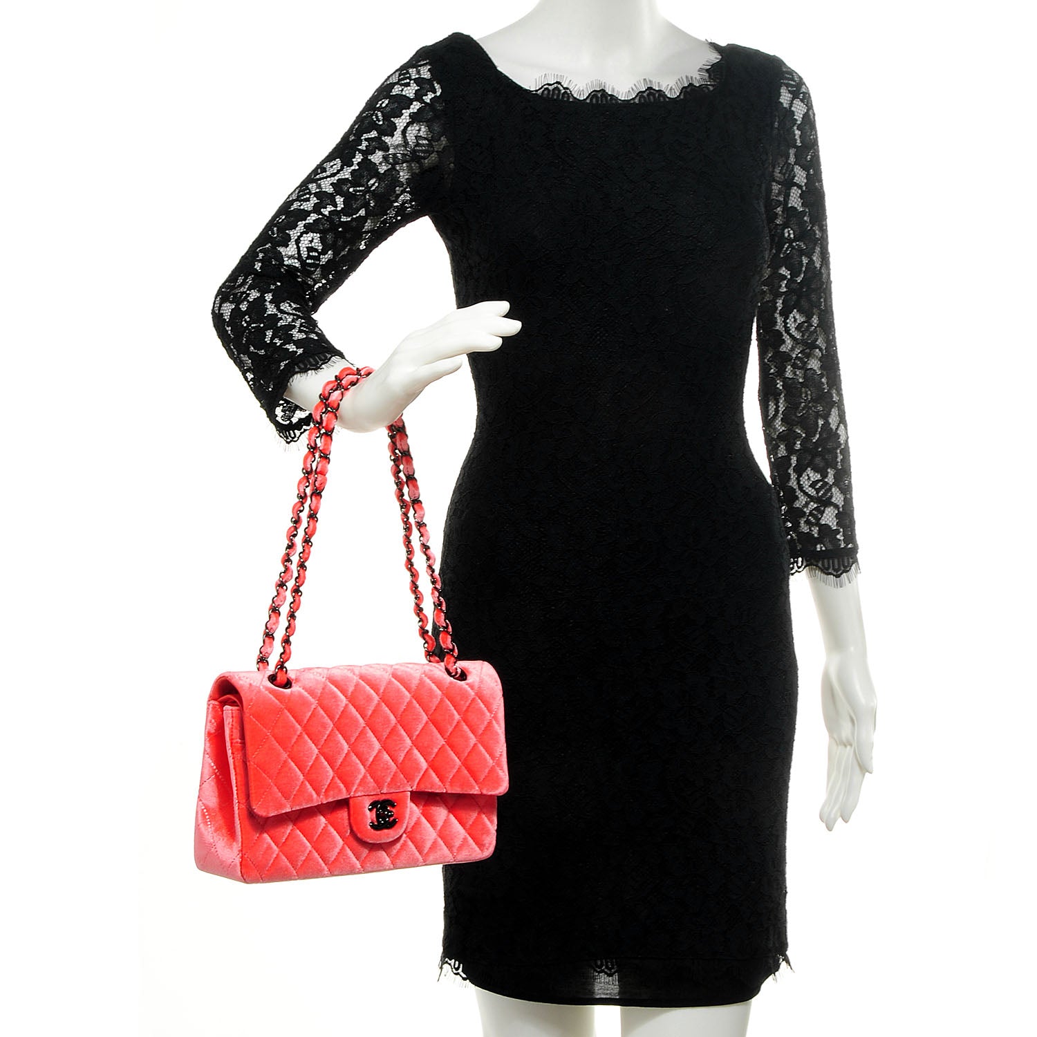 Chanel Velvet Quilted Medium Double Flap Coral 2 of 9