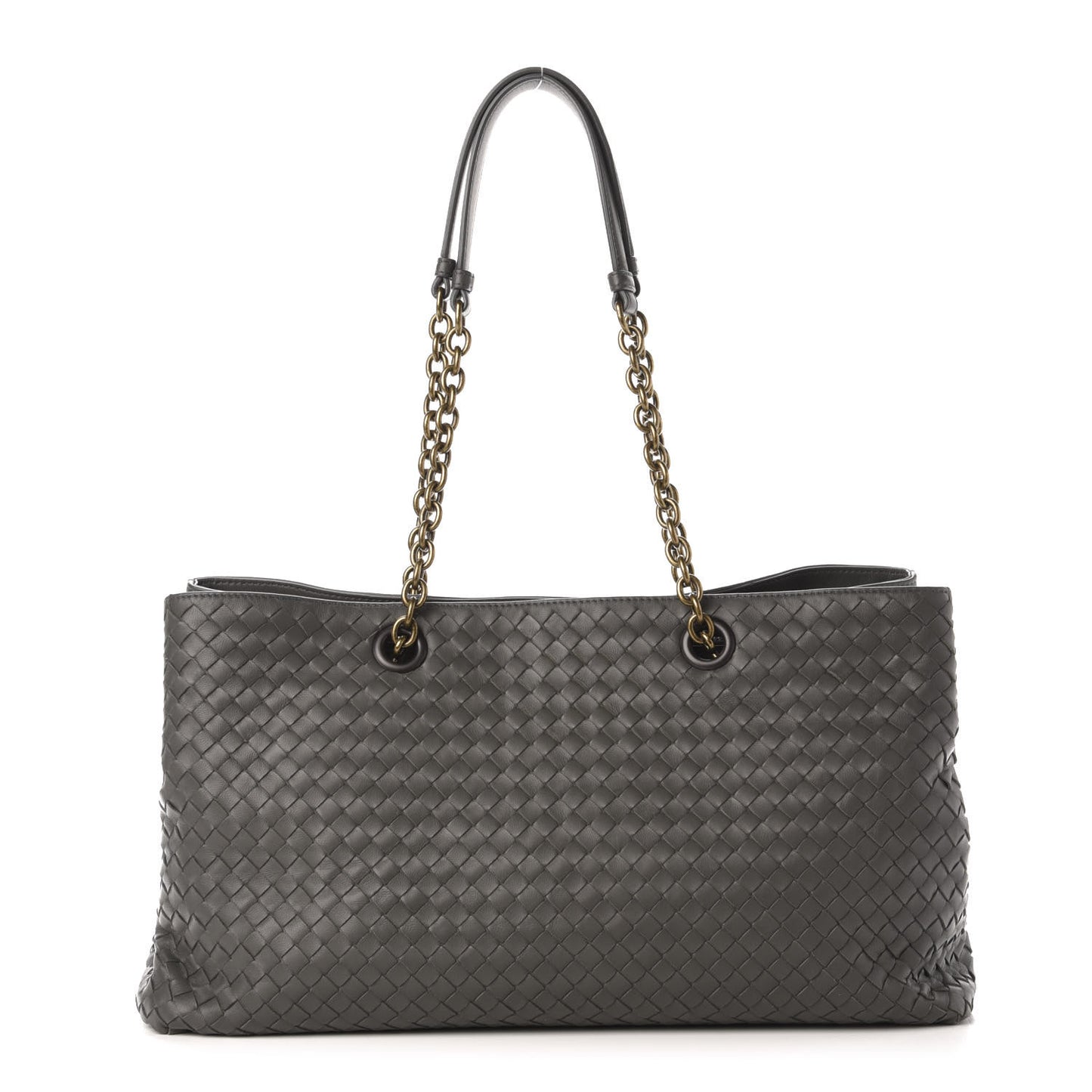 Nappa Intrecciato Large Classic Chain Strap Tote Light Grey