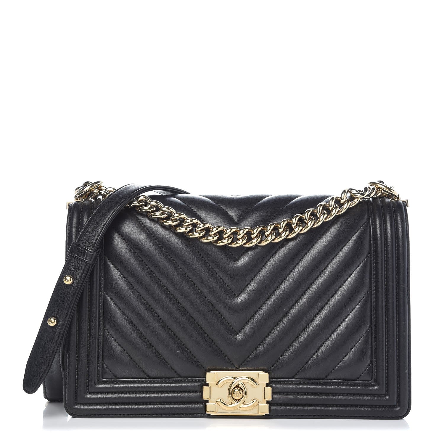 Chanel Lambskin Chevron Quilted New Medium Boy Flap Black 1 of 8