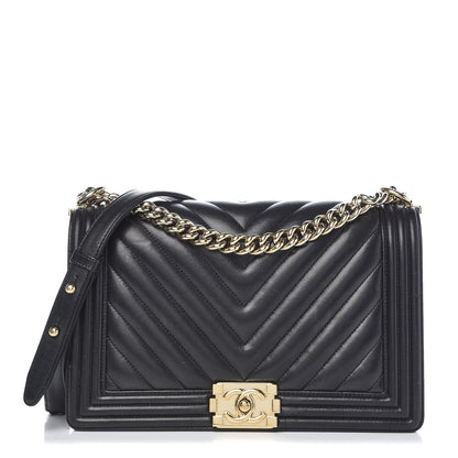 Chanel Lambskin Chevron Quilted New Medium Boy Flap Black 1 of 8