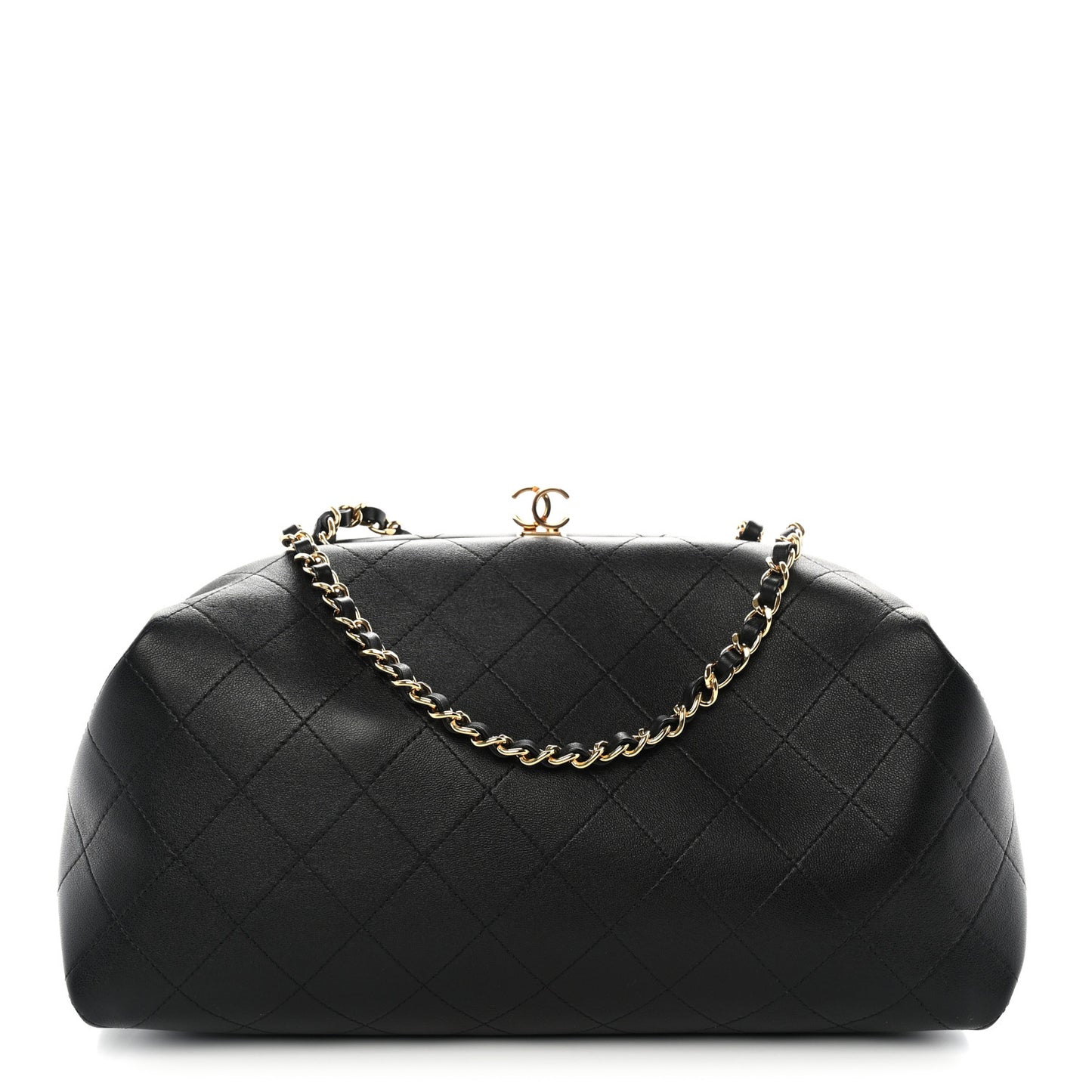Lambskin Stitched Clutch With Chain Black
