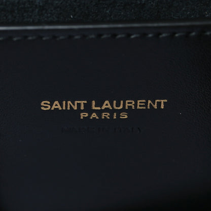 Saint Laurent Calfskin Crocodile Embossed Suede Medium Reversible Monogram Kate Satchel Black Navy 6 of 14