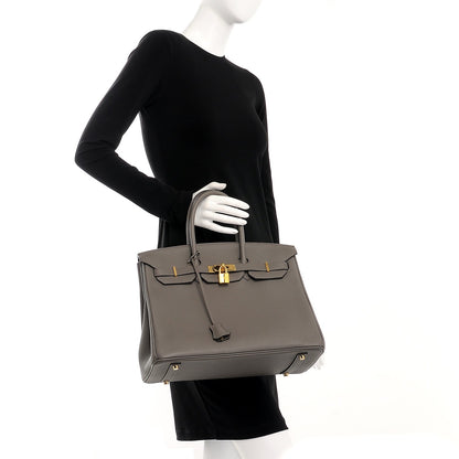 Hermes Taurillon Clemence Birkin 35 Etain 2 of 41