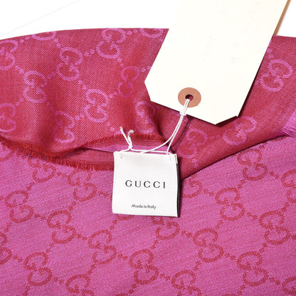Gucci Wool Silk GG Monogram GGWeblong Fringe Scarf Shawl Red Pink 5 of 5