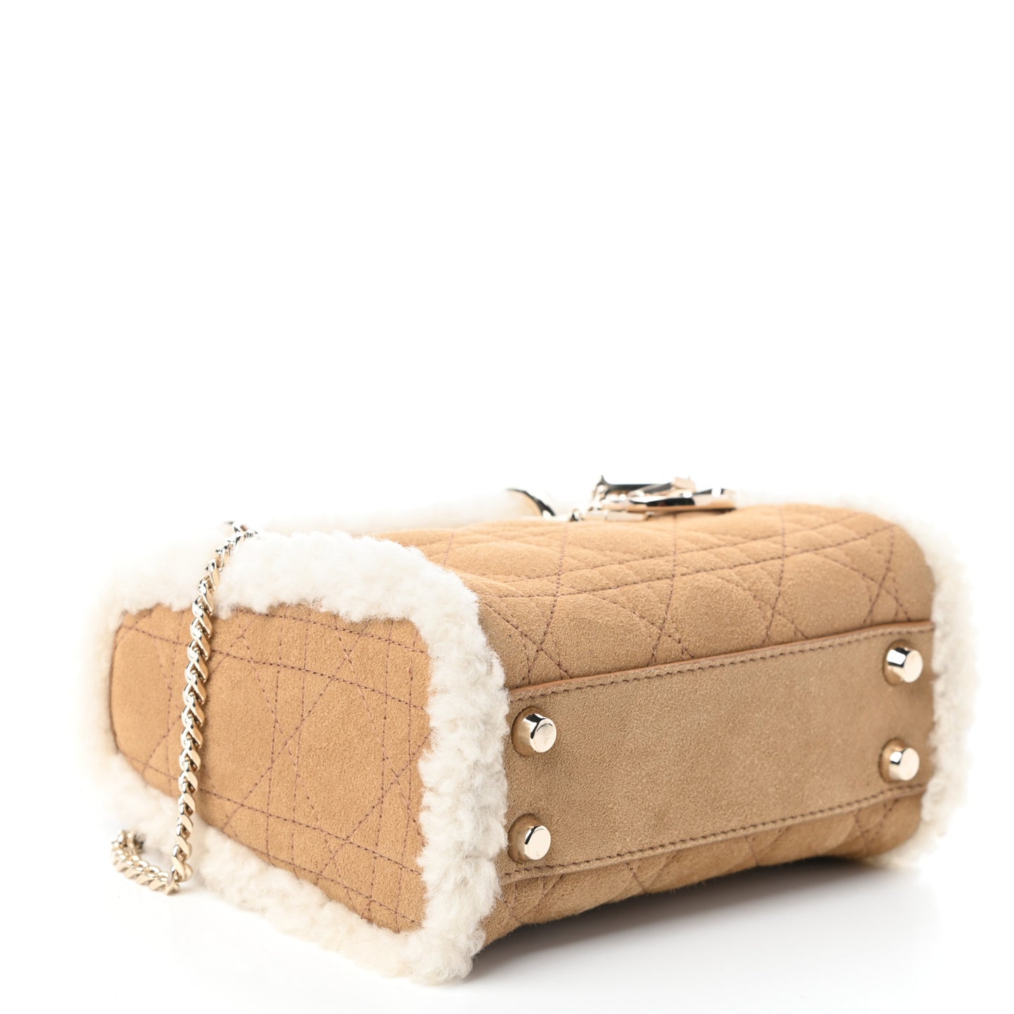 Suede Shearling Cannage Mini Lady Dior Camel