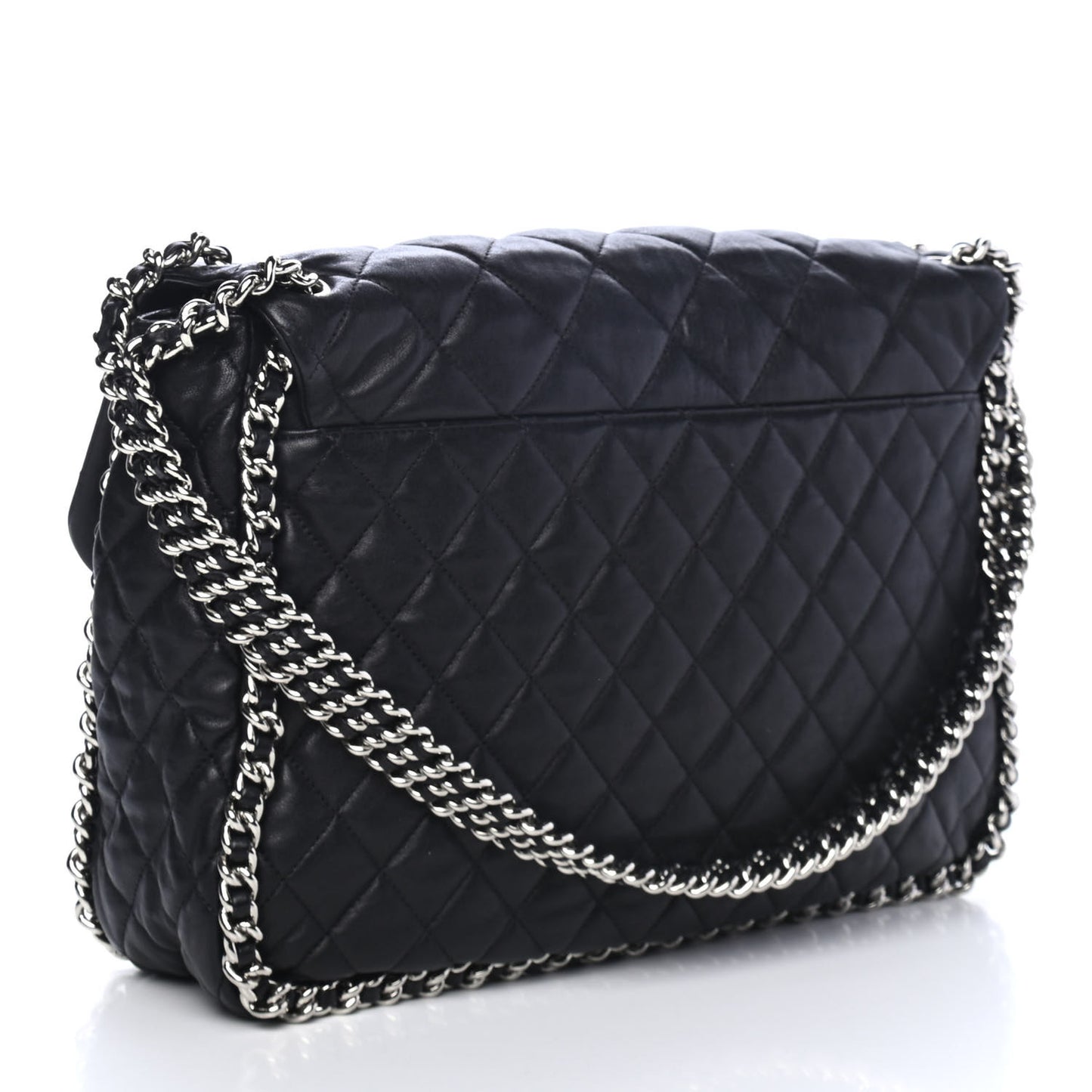 Washed Lambskin Quilted Maxi Chain Around Flap Black