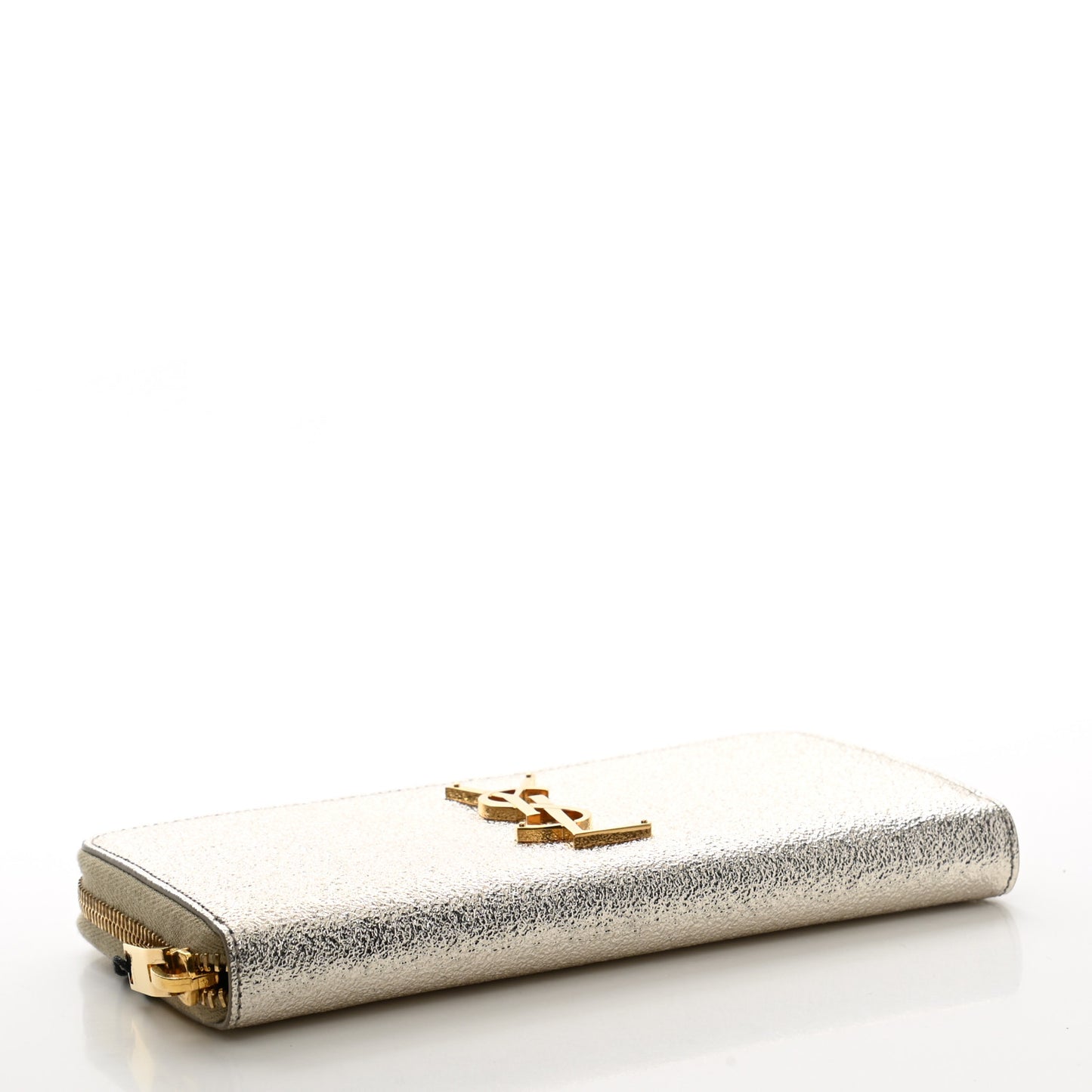 Calfskin Metallic Monogram Continental Zip Around Wallet Silver