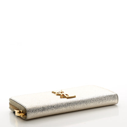 Saint Laurent Calfskin Metallic Monogram Continental Zip Around Wallet Silver 4 of 7