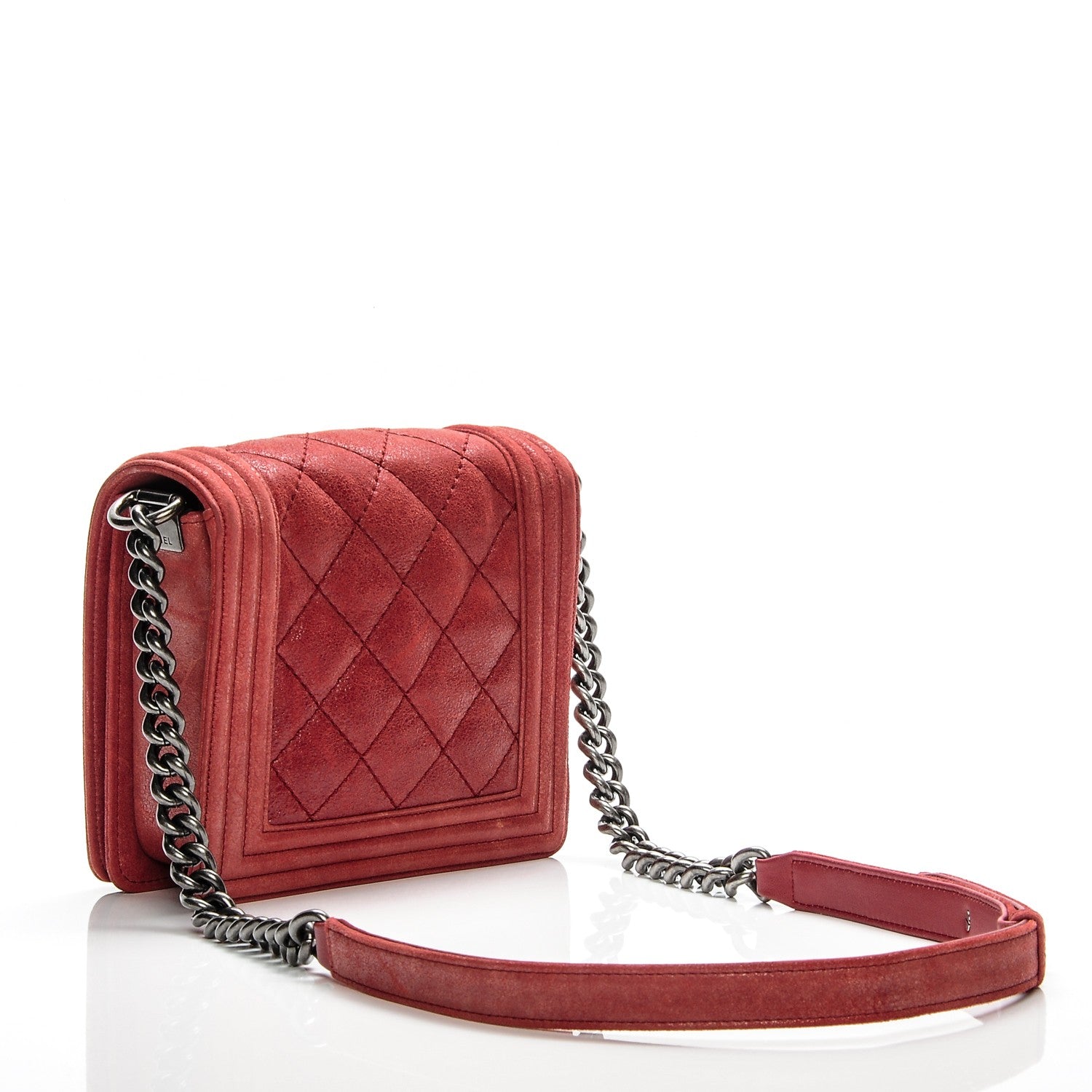 Chanel Iridescent Calfskin Quilted Small Gentle Square Boy Flap Red 3 of 12