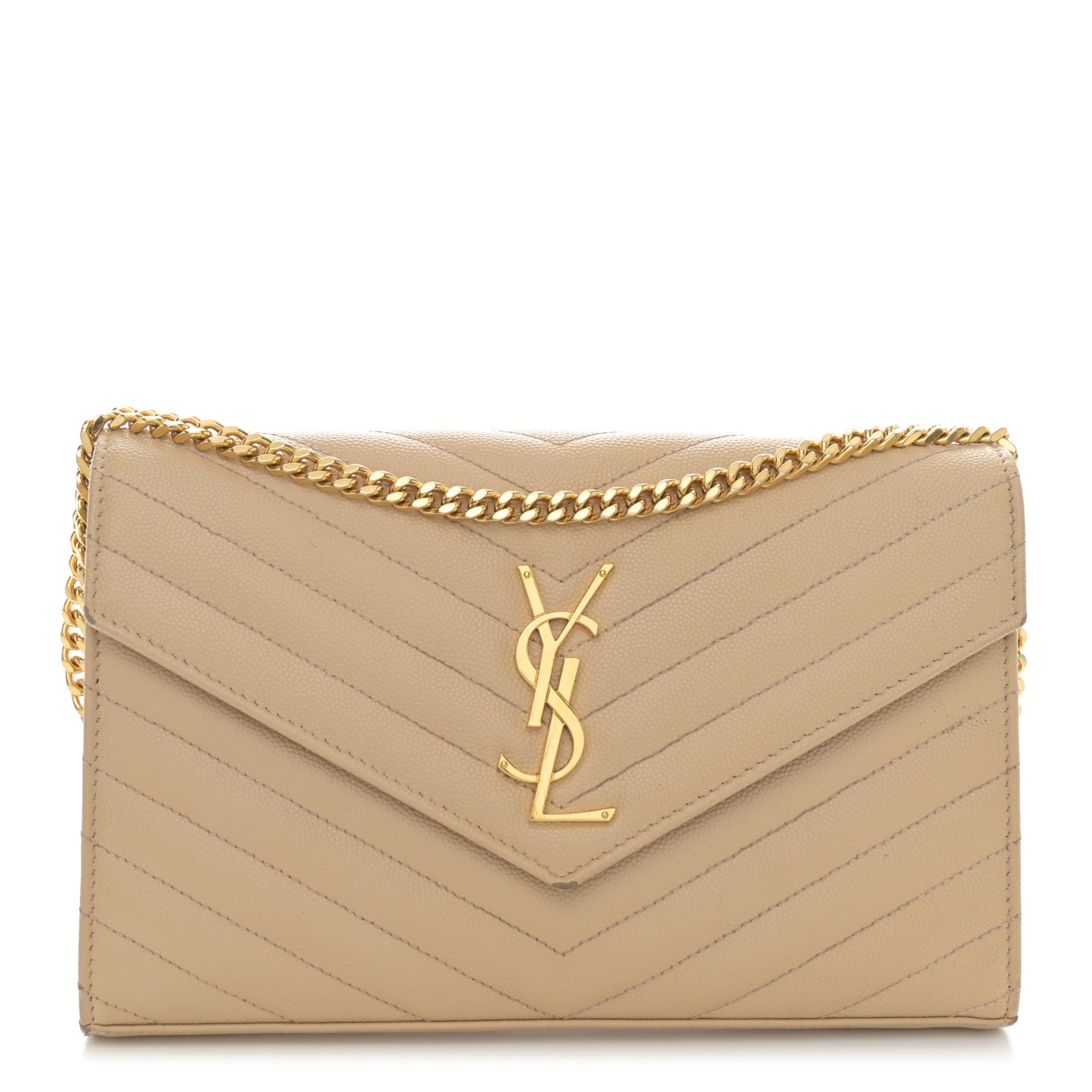 Grain De Poudre Matelasse Chevron Monogram Chain Wallet Nude Powder