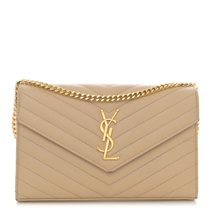 Saint Laurent Grain De Poudre Matelasse Chevron Monogram Chain Wallet Nude Powder 1 of 13