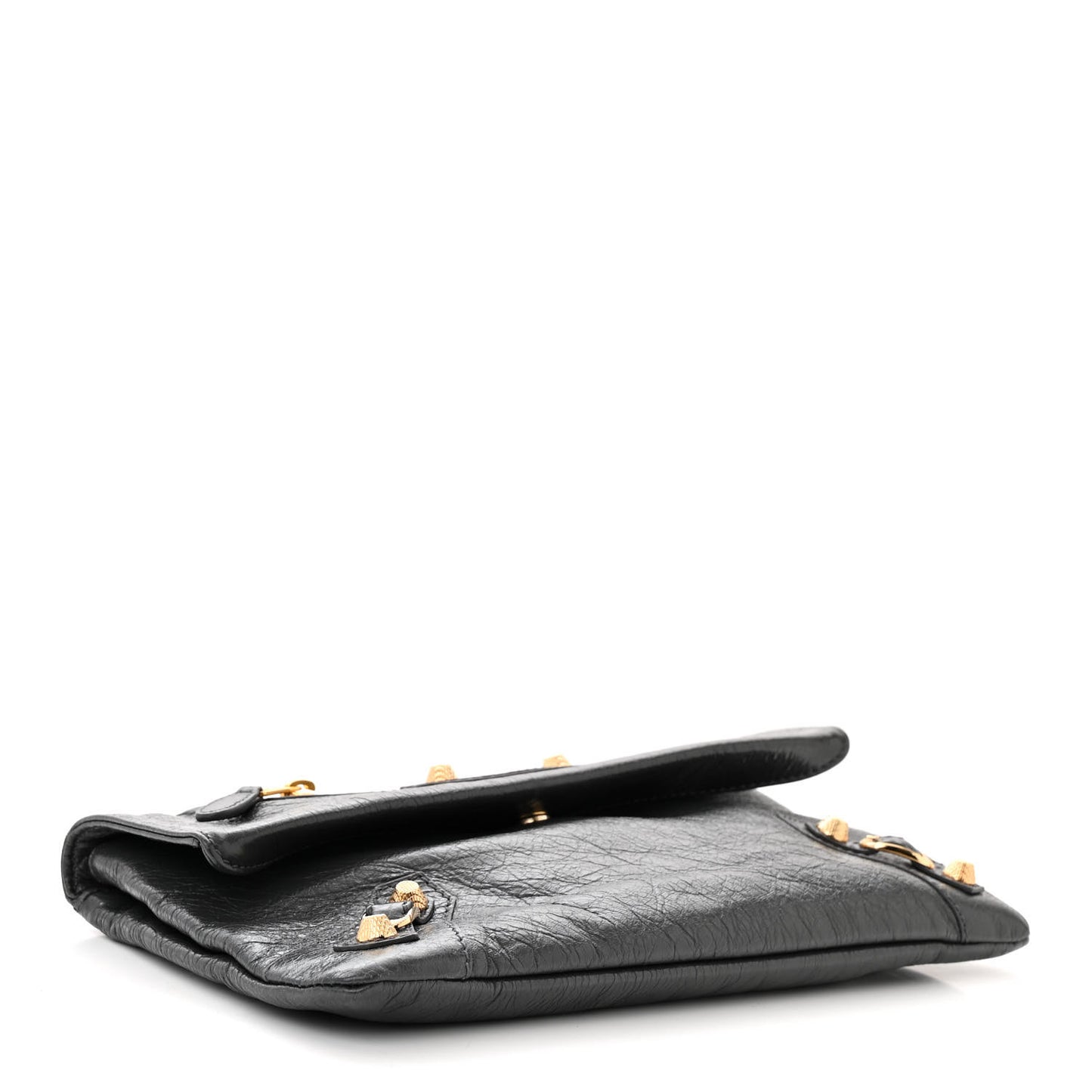 Agneau Giant 12 Gold Hardware Envelope Strap Clutch Gris Fossile