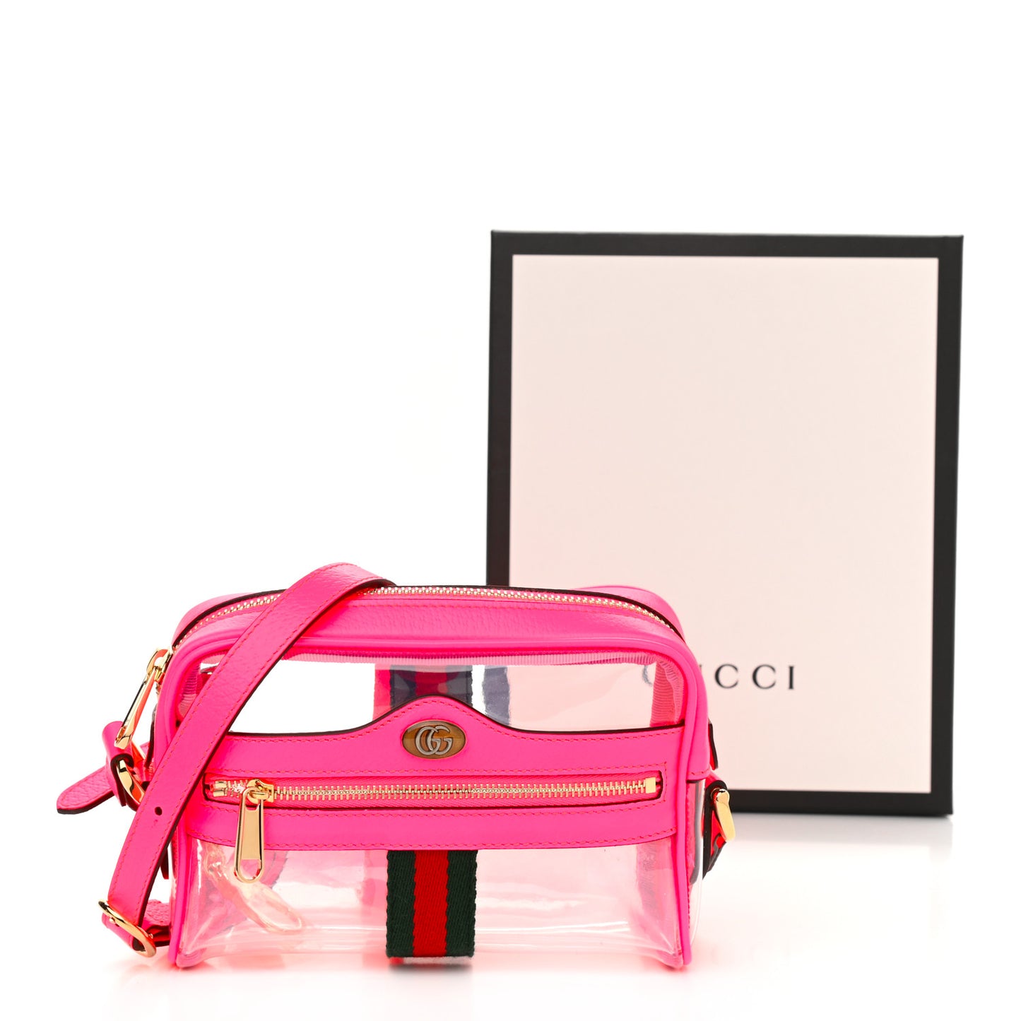 Vinyl Web Mini Ophidia Transparent Shoulder Bag Fluorescent Fuchsia