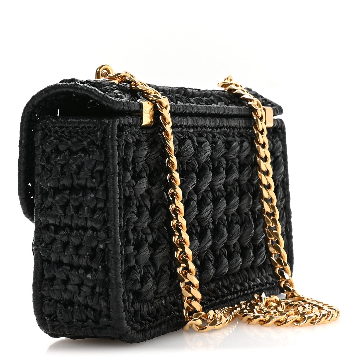 Raffia Effect Claude Chain Shoulder Bag Black