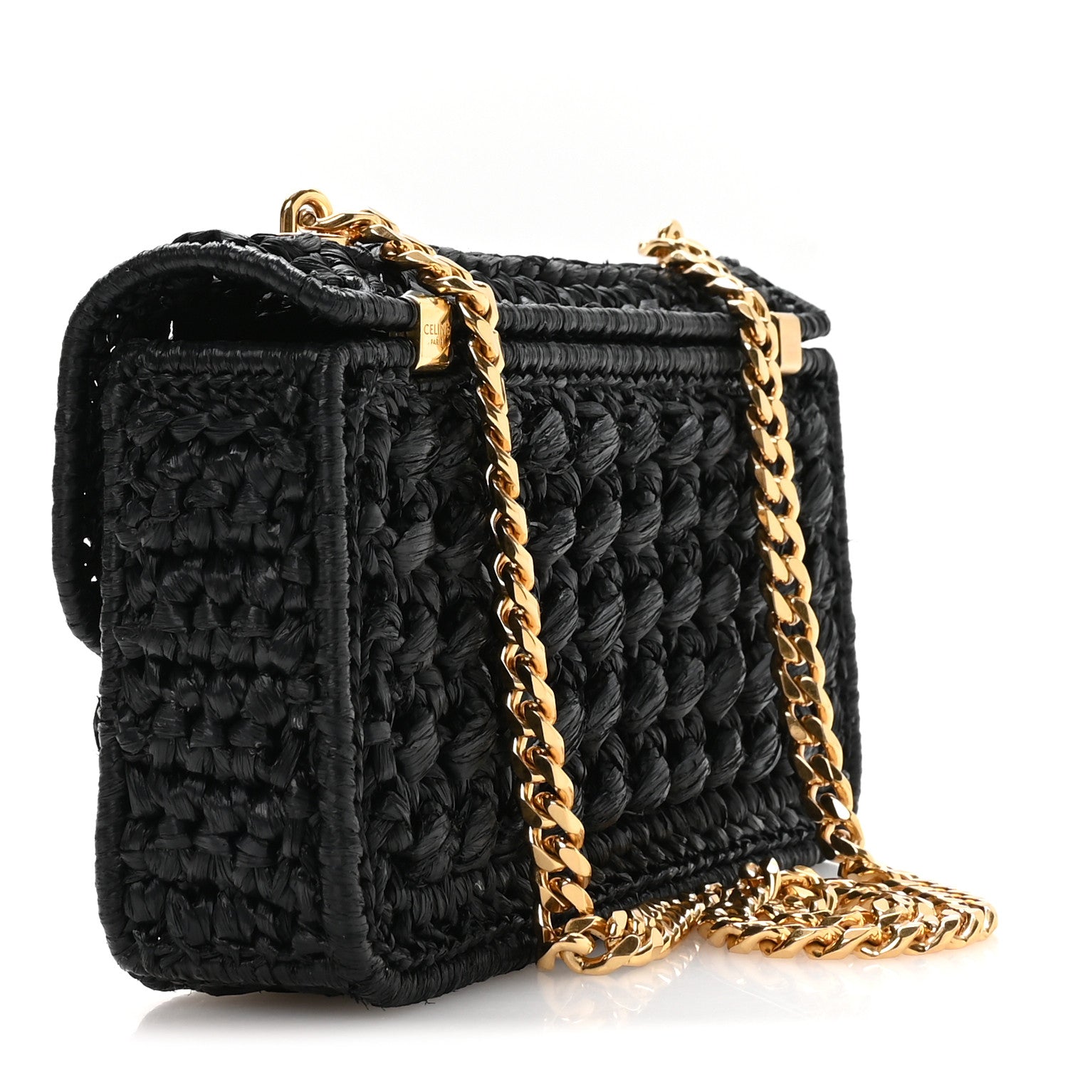 Celine Raffia Effect Claude Chain Shoulder Bag Black 3 of 10